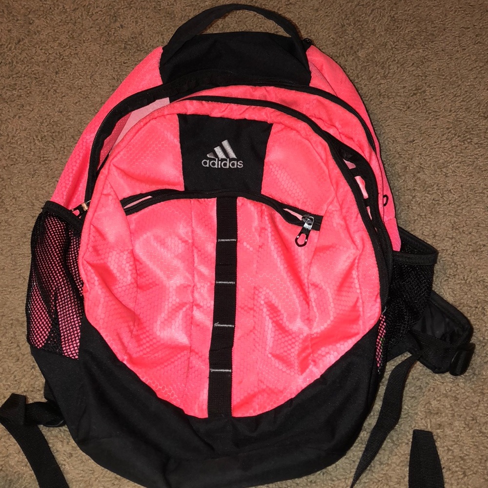 Pink and black adidas backpack